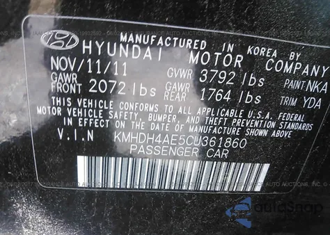 2012 Hyundai Elantra Gls/Limited from USA, damaged, VIN KMHDH4AE5CU361860
